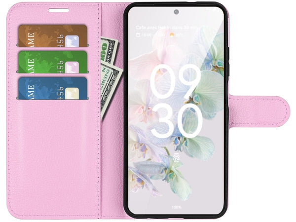 Lederhülle Portemonnaie Karten Ledertasche für Google Pixel 7 in rosa von Screenguard
