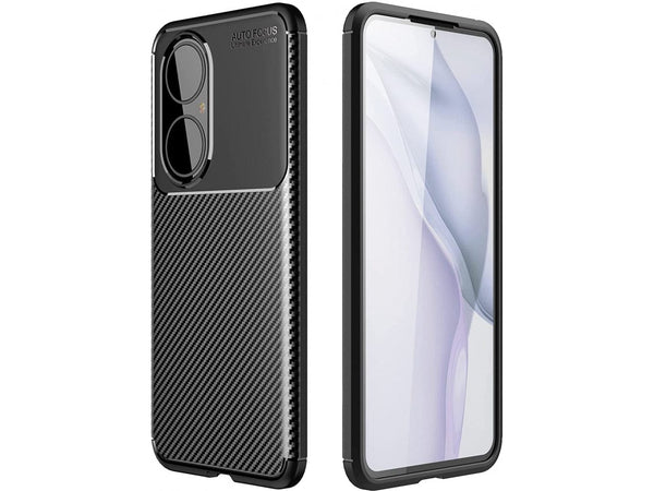 Hochwertig stabile Soft TPU Smartphone Handy Hülle im Carbon Design für Huawei P50 zum Schutz des Display und Gehäuse Cover in schwarz von Screenguard
