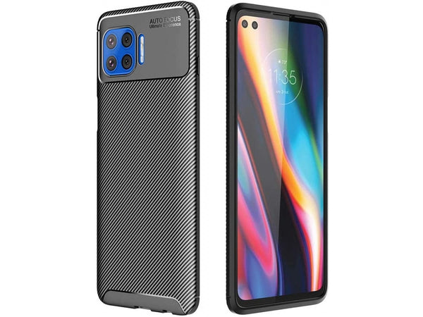 Hochwertig stabile Soft TPU Smartphone Handy Hülle im Carbon Design für Motorola Moto G 5G Plus zum Schutz des Display und Gehäuse Cover in schwarz von Screenguard
