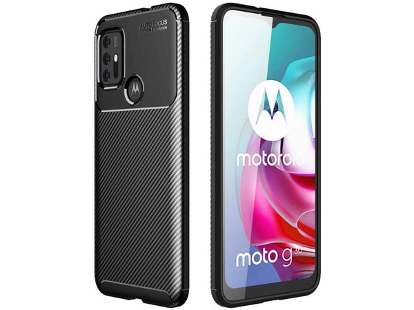 Hochwertig stabile Soft TPU Smartphone Handy Hülle im Carbon Design für Motorola Moto G10 zum Schutz des Display und Gehäuse Cover in schwarz von Screenguard