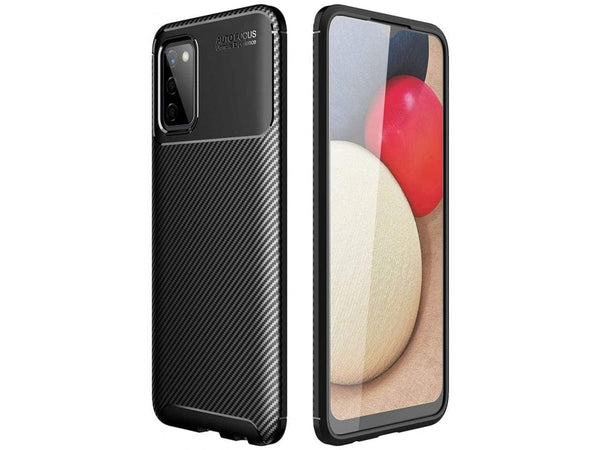 Hochwertig stabile Soft TPU Smartphone Handy Hülle im Carbon Design für Samsung Galaxy A03s zum Schutz des Display und Gehäuse Cover in schwarz von Screenguard