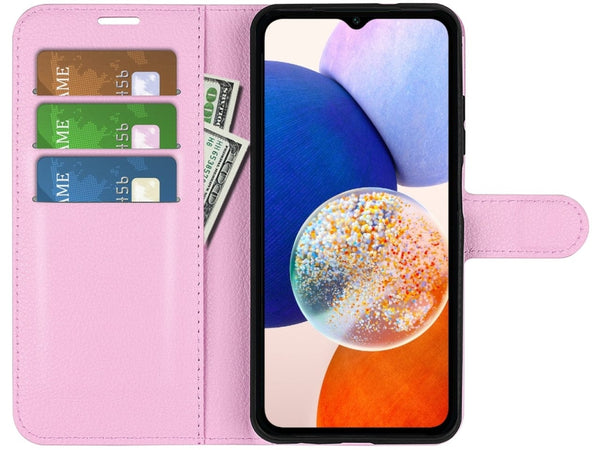 Lederhülle Portemonnaie Karten Ledertasche für Samsung Galaxy A14 5G in rosa von Screenguard