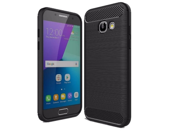 Flexible Handy Schutzhülle mit gebürster Carbon Textur auf der Rückseite für zum Schutz des Samsung Galaxy A5 2017  Display und Gehäuse Case in schwarz von Screenguard