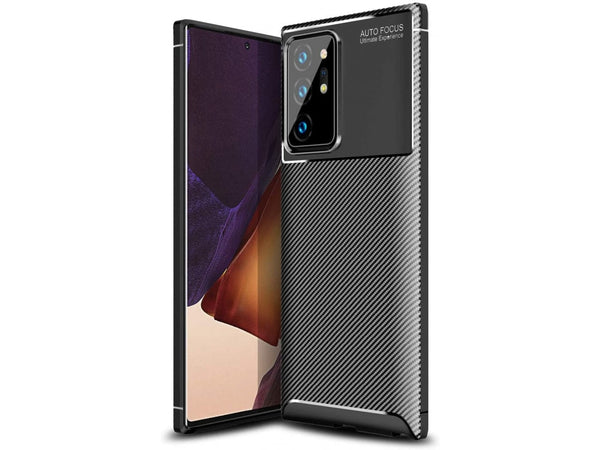 Hochwertig stabile Soft TPU Smartphone Handy Hülle im Carbon Design für Samsung Galaxy Note20 Ultra zum Schutz des Display und Gehäuse Cover in schwarz von Screenguard