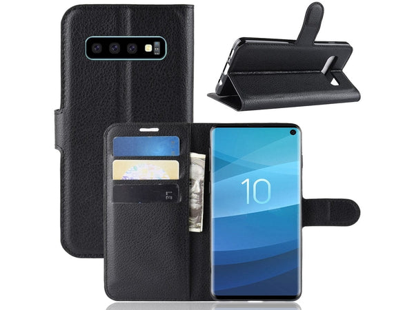Lederhülle Portemonnaie Karten Ledertasche für Samsung Galaxy S10 in schwarz von Screenguard