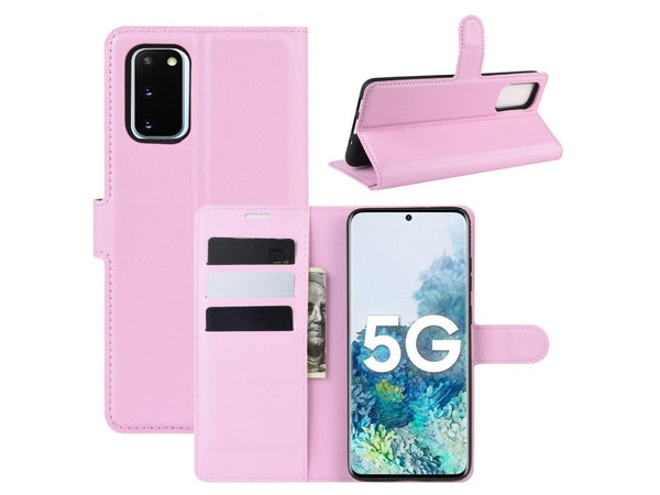 Lederhülle Portemonnaie Karten Ledertasche für Samsung Galaxy S20 FE in rosa von Screenguard