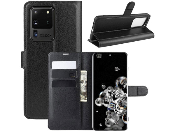 Lederhülle Portemonnaie Karten Ledertasche für Samsung Galaxy S20 Ultra in schwarz von Screenguard