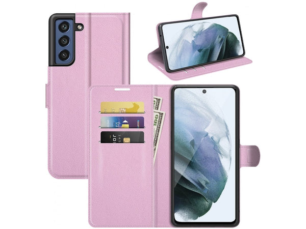 Lederhülle Portemonnaie Karten Ledertasche für Samsung Galaxy S21 FE in rosa von Screenguard