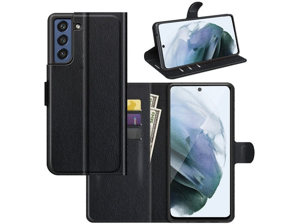 Lederhülle Portemonnaie Karten Ledertasche für Samsung Galaxy S21 FE in schwarz von Screenguard