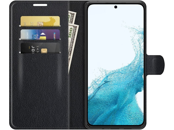 Lederhülle Portemonnaie Karten Ledertasche für Samsung Galaxy S22+ in schwarz von Screenguard