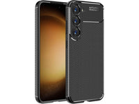 Hochwertig stabile Soft TPU Smartphone Handy Hülle im Carbon Design für Samsung Galaxy S23 zum Schutz des Display und Gehäuse Cover in schwarz von Screenguard