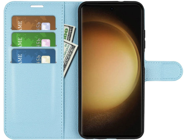 Lederhülle Portemonnaie Karten Ledertasche für Samsung Galaxy S23 Ultra in hellblau von Screenguard