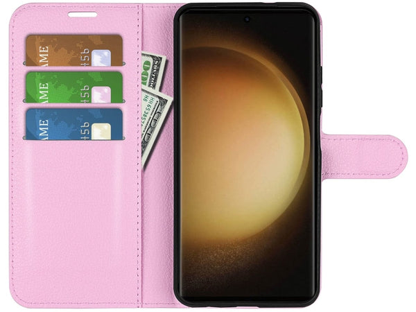 Lederhülle Portemonnaie Karten Ledertasche für Samsung Galaxy S23 Ultra in rosa von Screenguard