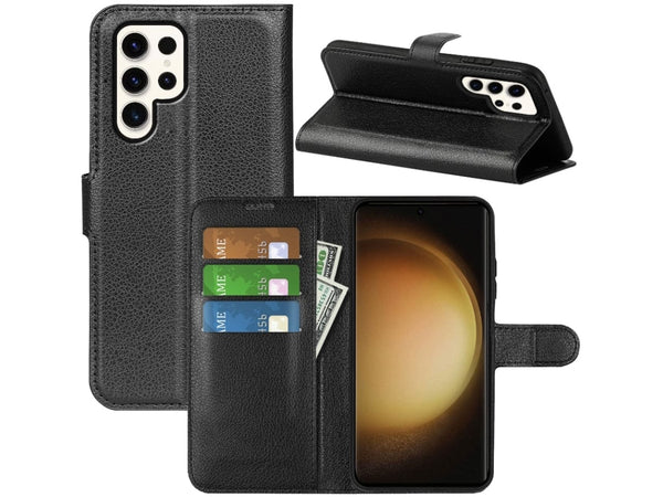 Lederhülle Portemonnaie Karten Ledertasche für Samsung Galaxy S23 Ultra in schwarz von Screenguard