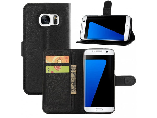 Lederhülle Portemonnaie Karten Ledertasche für Samsung Galaxy S7 Edge in schwarz von Screenguard
