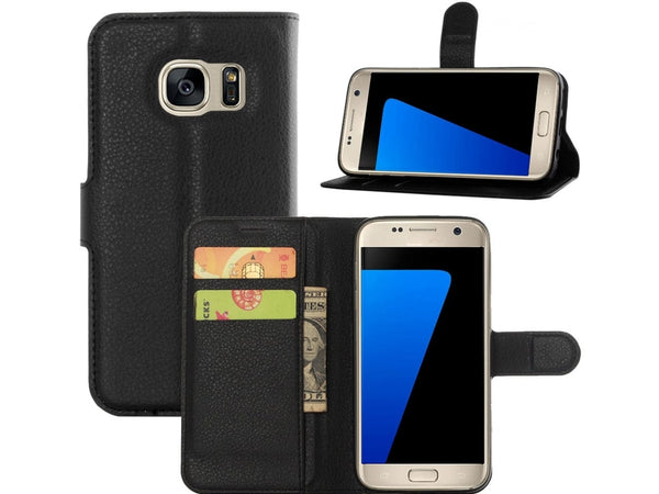 Lederhülle Portemonnaie Karten Ledertasche für Samsung Galaxy S7 in schwarz von Screenguard