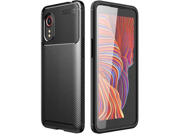 Hochwertig stabile Soft TPU Smartphone Handy Hülle im Carbon Design für Samsung Galaxy Xcover 5 zum Schutz des Display und Gehäuse Cover in schwarz von Screenguard