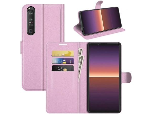 Lederhülle Portemonnaie Karten Ledertasche für Sony Xperia 1 III in rosa von Screenguard