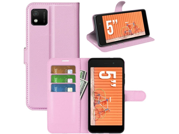 Lederhülle Portemonnaie Karten Ledertasche für Wiko Y52 in rosa von Screenguard