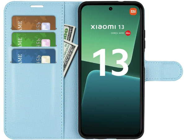 Lederhülle Portemonnaie Karten Ledertasche für Xiaomi 13 in hellblau von Screenguard