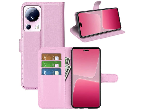 Lederhülle Portemonnaie Karten Ledertasche für Xiaomi 13 Lite in rosa von Screenguard