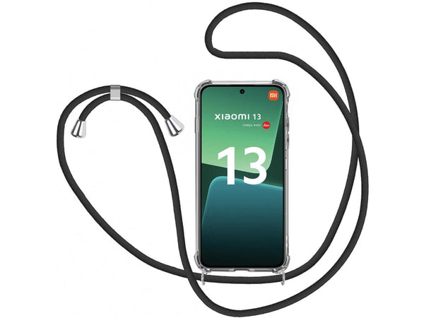 Necklace Handy Hülle mit Kordel Kette schwarz zum Tragen des Xiaomi 13 am Körper wie Handtasche Lanyard, stabil mit erhöhten Rändern und Kanten in transparent von Screenguard
