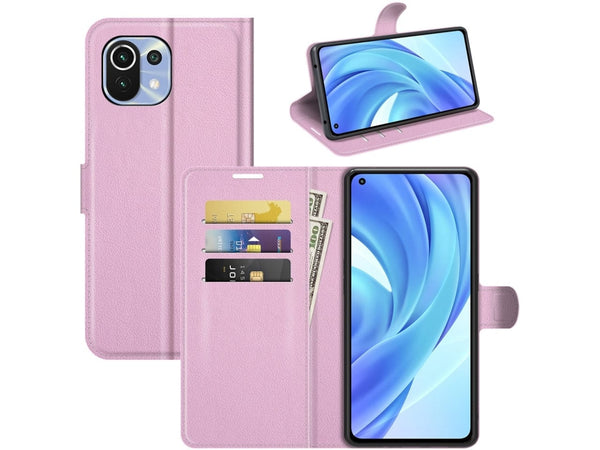 Lederhülle Portemonnaie Karten Ledertasche für Xiaomi Mi 11 Lite in rosa von Screenguard