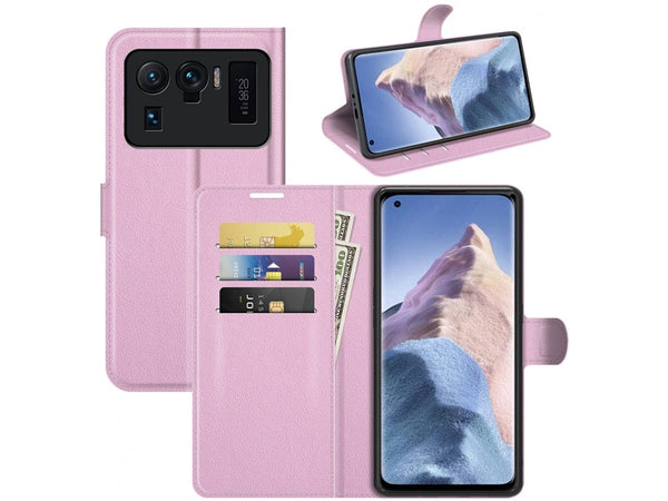 Lederhülle Portemonnaie Karten Ledertasche für Xiaomi Mi 11 Ultra in rosa von Screenguard