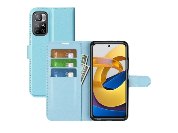 Lederhülle Portemonnaie Karten Ledertasche für Xiaomi Poco M4 Pro 5G in hellblau von Screenguard