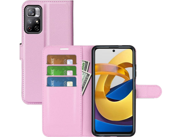 Lederhülle Portemonnaie Karten Ledertasche für Xiaomi Poco M4 Pro 5G in rosa von Screenguard