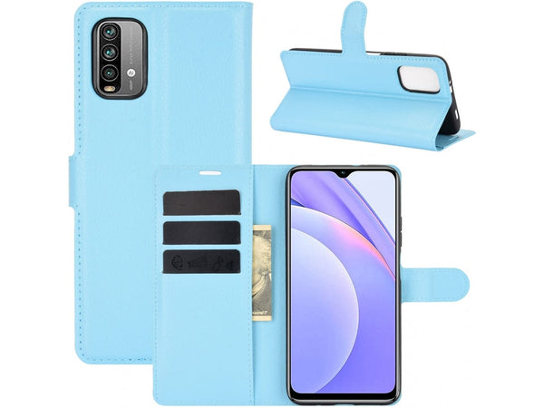 Lederhülle Portemonnaie Karten Ledertasche für Xiaomi Redmi 9T in hellblau von Screenguard