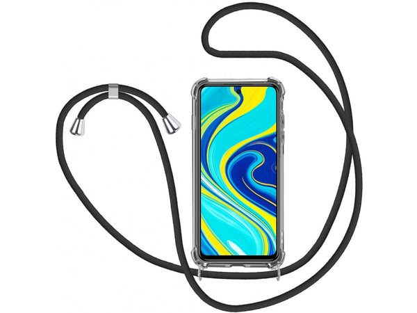 Necklace Handy Hülle mit Kordel Kette schwarz zum Tragen des Xiaomi Redmi Note 9S am Körper wie Handtasche Lanyard, stabil mit erhöhten Rändern und Kanten in transparent von Screenguard