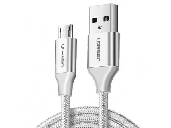 UGREEN Stabiles MicroUSB Ladekabel USB Datenkabel Nylon Alu 1m weiss