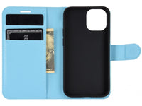 Lederhülle Karten Wallet Ledertasche Etui für Apple iPhone 12 in hellblau von Screenguard