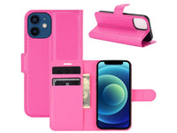 Lederhülle Portemonnaie Karten Ledertasche für Apple iPhone 12 mini in pink von Screenguard