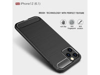 Flexible Handy Schutzhülle mit gebürster Carbon Textur auf der Rückseite für zum Schutz des Apple iPhone 12 Pro  Display und Gehäuse Case in schwarz von Screenguard