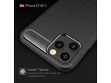 Flexible Handy Schutzhülle mit gebürster Carbon Textur auf der Rückseite für zum Schutz des Apple iPhone 12 Pro  Display und Gehäuse Case in schwarz von Screenguard