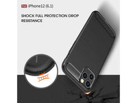 Flexible Handy Schutzhülle mit gebürster Carbon Textur auf der Rückseite für zum Schutz des Apple iPhone 12 Pro  Display und Gehäuse Case in schwarz von Screenguard