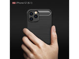 Flexible Handy Schutzhülle mit gebürster Carbon Textur auf der Rückseite für zum Schutz des Apple iPhone 12 Pro  Display und Gehäuse Case in schwarz von Screenguard