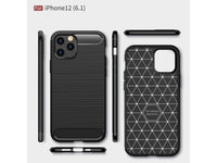 Flexible Handy Schutzhülle mit gebürster Carbon Textur auf der Rückseite für zum Schutz des Apple iPhone 12 Pro  Display und Gehäuse Case in schwarz von Screenguard