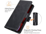 Veganes Flip Case Leder Etui Hülle mit Karten Fächer und Sichtfenster für Apple iPhone 13 in schwarz von Screenguard