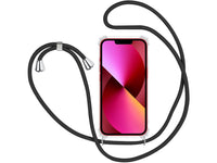 Necklace Handy Hülle mit Kordel Kette schwarz zum Tragen des Apple iPhone 13 am Körper wie Handtasche Lanyard, stabil mit erhöhten Rändern und Kanten in transparent von Screenguard