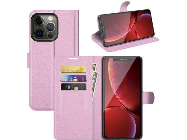 Lederhülle Portemonnaie Karten Ledertasche für Apple iPhone 13 Pro in rosa von Screenguard
