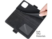 Veganes Flip Case Leder Etui Hülle mit Karten Fächer und Sichtfenster für Apple iPhone 13 Pro Max in schwarz von Screenguard