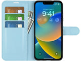 Lederhülle Portemonnaie Karten Ledertasche für Apple iPhone 14 in hellblau von Screenguard