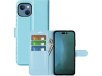 Lederhülle Karten Wallet Ledertasche Etui für Apple iPhone 14 in hellblau von Screenguard