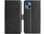 Veganes Flip Case Leder Etui Hülle mit Karten Fächer und Sichtfenster für Apple iPhone 14 in schwarz von Screenguard