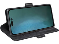 Veganes Flip Case Leder Etui Hülle mit Karten Fächer und Sichtfenster für Apple iPhone 14 in schwarz von Screenguard