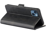 Veganes Flip Case Leder Etui Hülle mit Karten Fächer und Sichtfenster für Apple iPhone 14 in schwarz von Screenguard