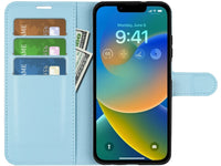 Lederhülle Portemonnaie Karten Ledertasche für Apple iPhone 14 Plus in hellblau von Screenguard